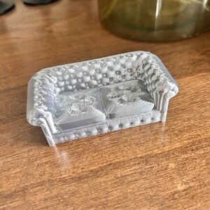 1:24 Scale Dollhouse Couch | 3D Printed Silver Silk Tufted Sofa Miniature